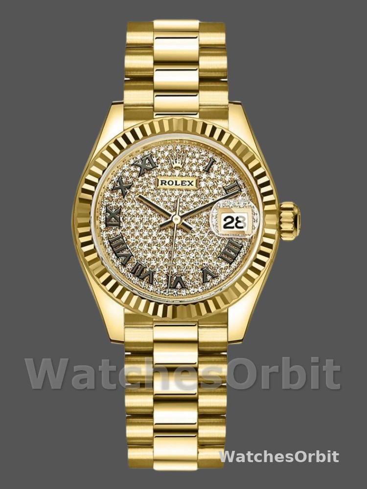 Rolex Datejust 279178 Diamond Pave Dial Fluted Bezel 28mm Lady Replica Watch