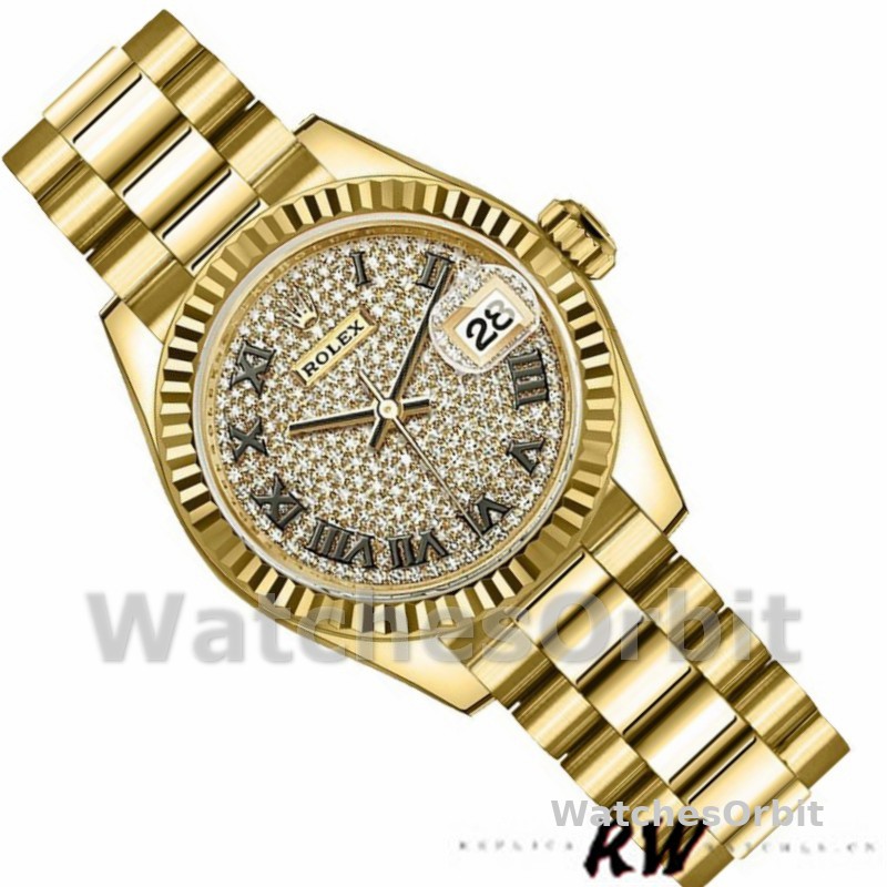 Rolex Datejust 279178 Diamond Pave Dial Fluted Bezel 28mm Lady Replica Watch