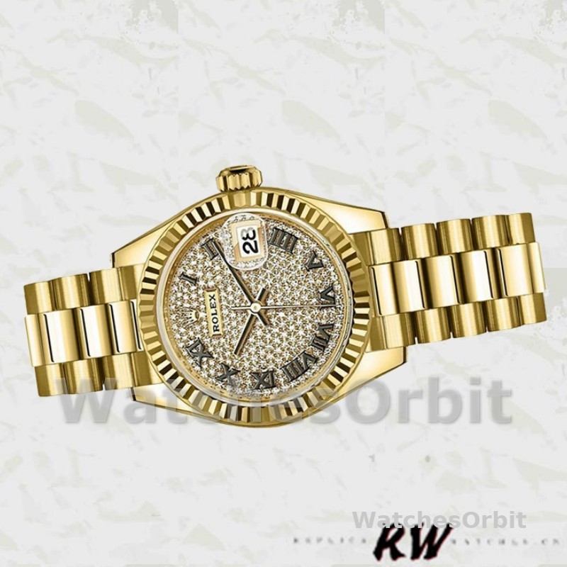 Rolex Datejust 279178 Diamond Pave Dial Fluted Bezel 28mm Lady Replica Watch