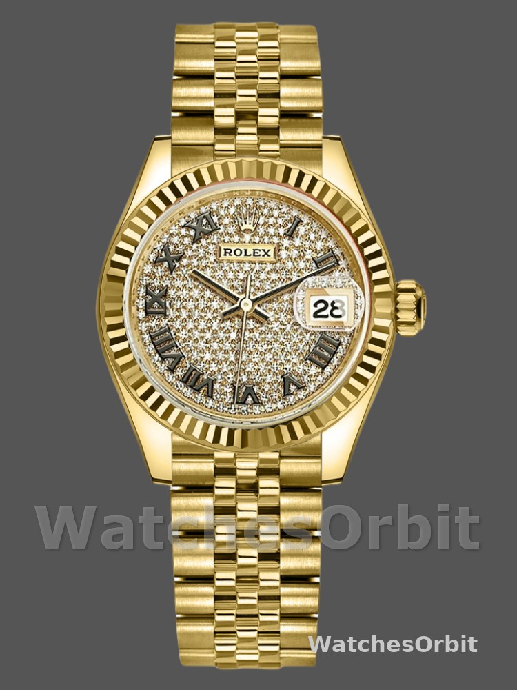 Rolex Datejust 279178 Diamond Pave Dial Yellow Gold 28mm Lady Replica Watch