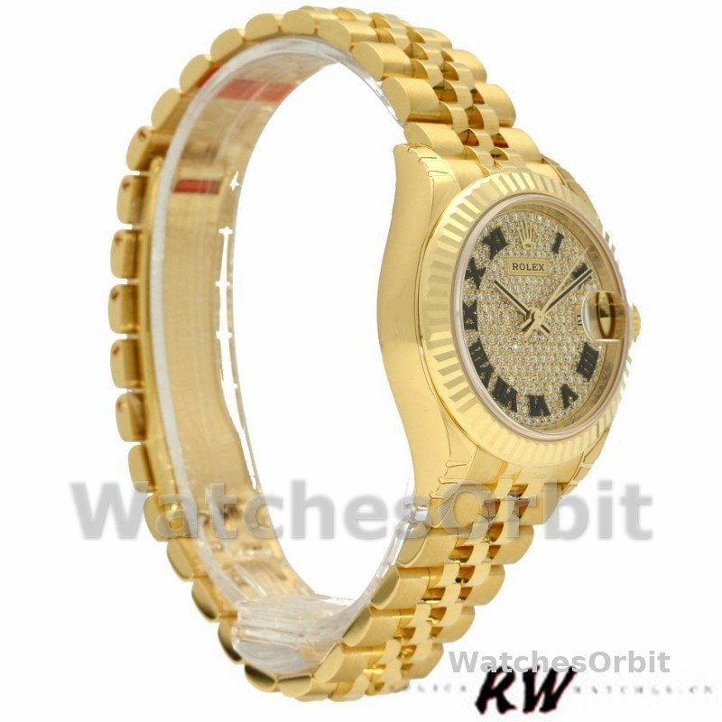 Rolex Datejust 279178 Diamond Pave Dial Yellow Gold 28mm Lady Replica Watch