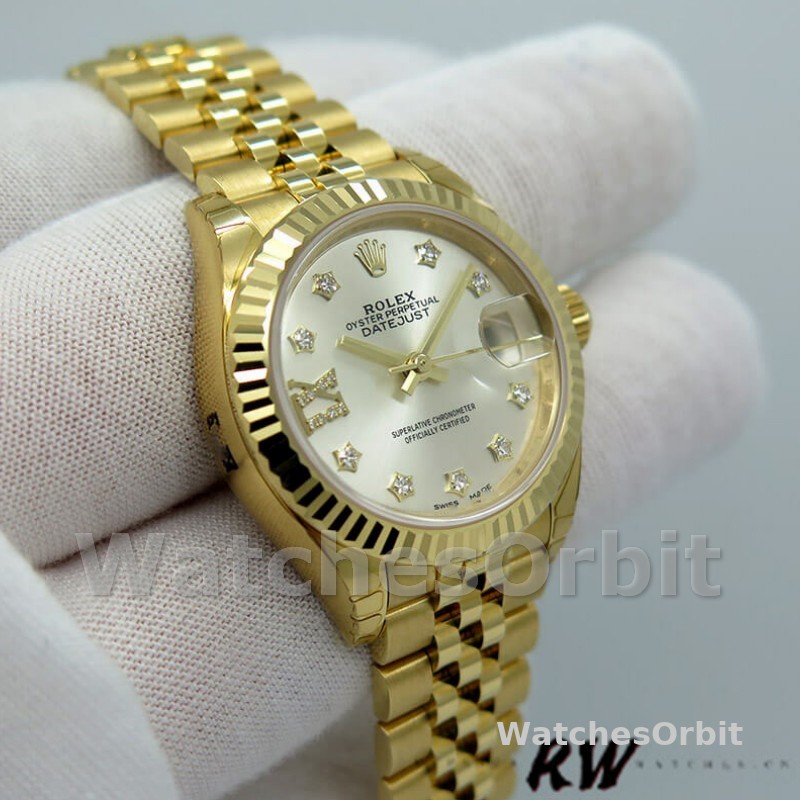 Rolex Datejust 279178 Silver Dial Diamond Yellow Gold 28mm Lady Replica Watch