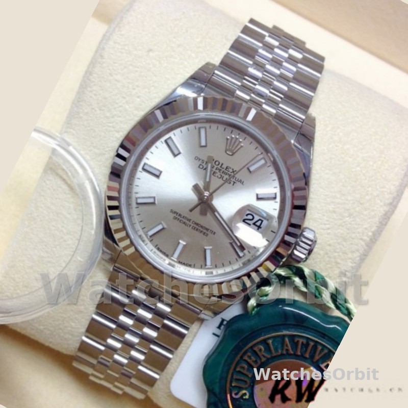 Rolex Datejust 28 Automatic Silver Dial White Gold and Steel M279174 0005 Women's Watch