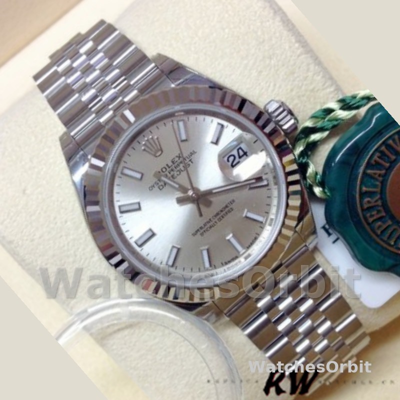Rolex Datejust 28 Automatic Silver Dial White Gold and Steel M279174 0005 Women's Watch