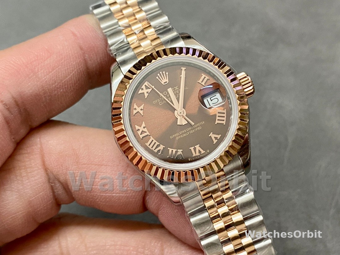 Rolex Datejust 28 Chocolate Index Steel & Rose Gold m279171 0009 Women's Watch