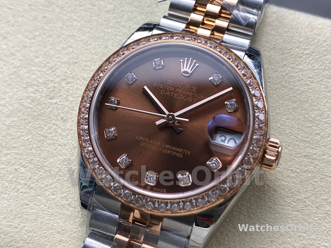 Rolex Datejust 31 m278381RBR 0028 Rose Gold Chocolate Diamond Dial Diamond Bezel Lady Watch