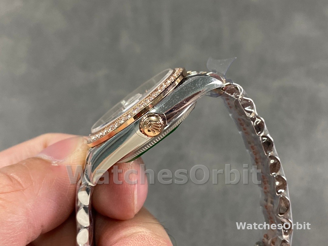 Rolex Datejust 31 Rose Gold Silver Floral Motif Diamond Dial Diamond Bezel m278381rbr 0032