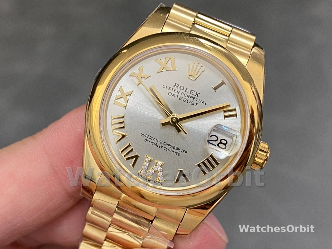 Rolex Datejust 31 Silver VI Daimond Dial 18k Yellow Gold Watch 178248