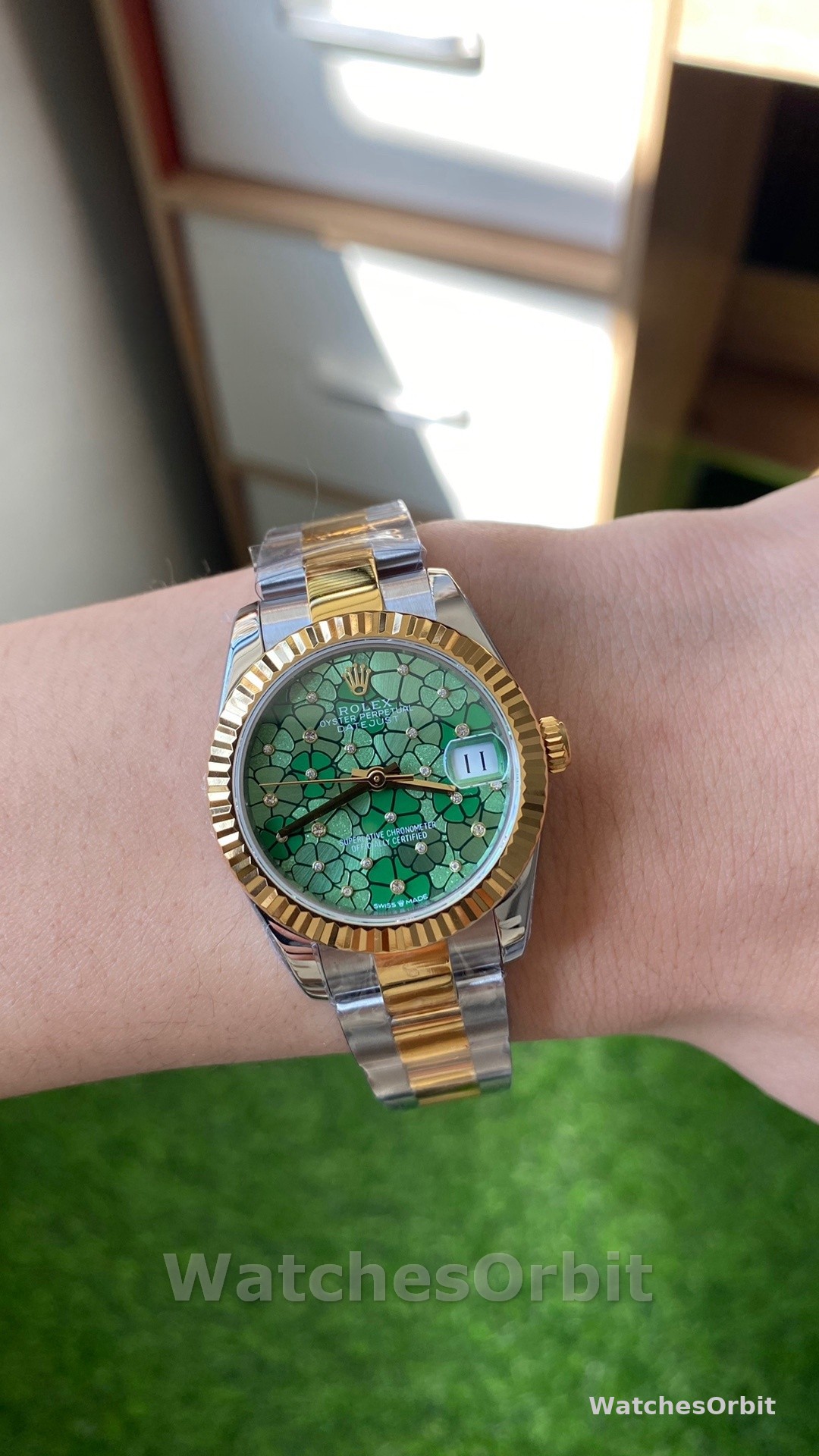 Rolex Datejust 31 Yellow Gold Olive Green Floral Motif Diamond Dial m278273 0031