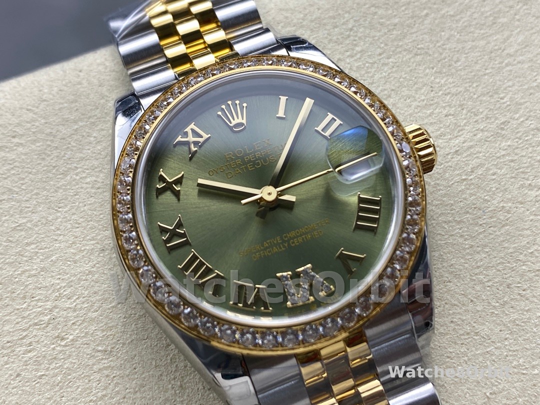Rolex Datejust 31mm Stainless Steel and Yellow Gold 278383RBR 0016 Green VI Roman Jubilee
