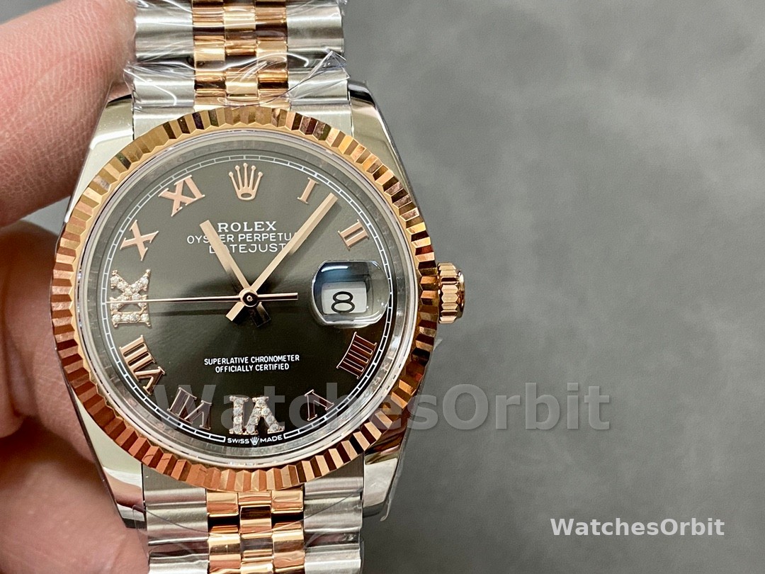 Rolex Datejust 36 Everose Gold Slate Diamond Pave Roman Dial m126231 0023 Women's Watch