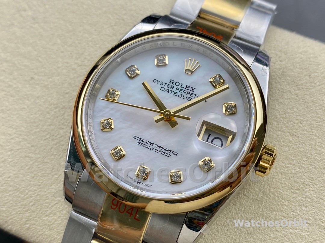 Rolex Datejust 36 Steel & Yellow Gold Mother of Pearl Diamond Dial M126203 0024 Women's Watch