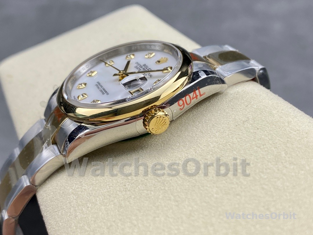 Rolex Datejust 36 Steel & Yellow Gold Mother of Pearl Diamond Dial M126203 0024 Women's Watch