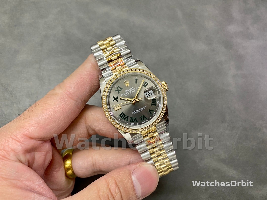 Rolex Datejust 36 Yellow Gold & Diamonds Slate Wimbledon Roman Dial m126283rbr 0021