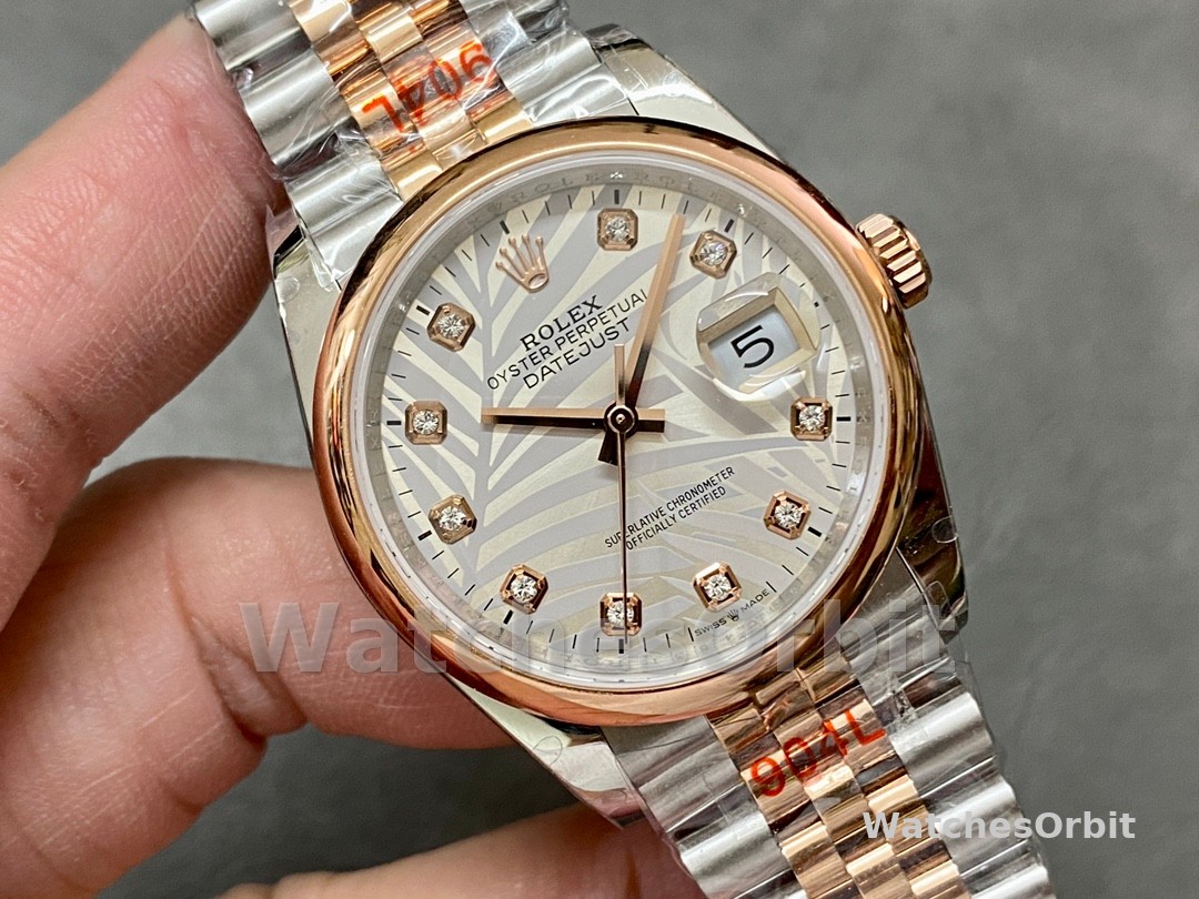 Rolex Datejust 36mm 126201 0038 Silver Palm Motif Dial Oyster Bracelet Watch