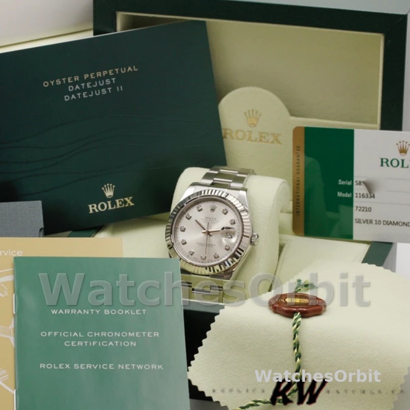 Rolex Datejust II 116334 Silver Diamond Dial 41mm Mens Replica Watch