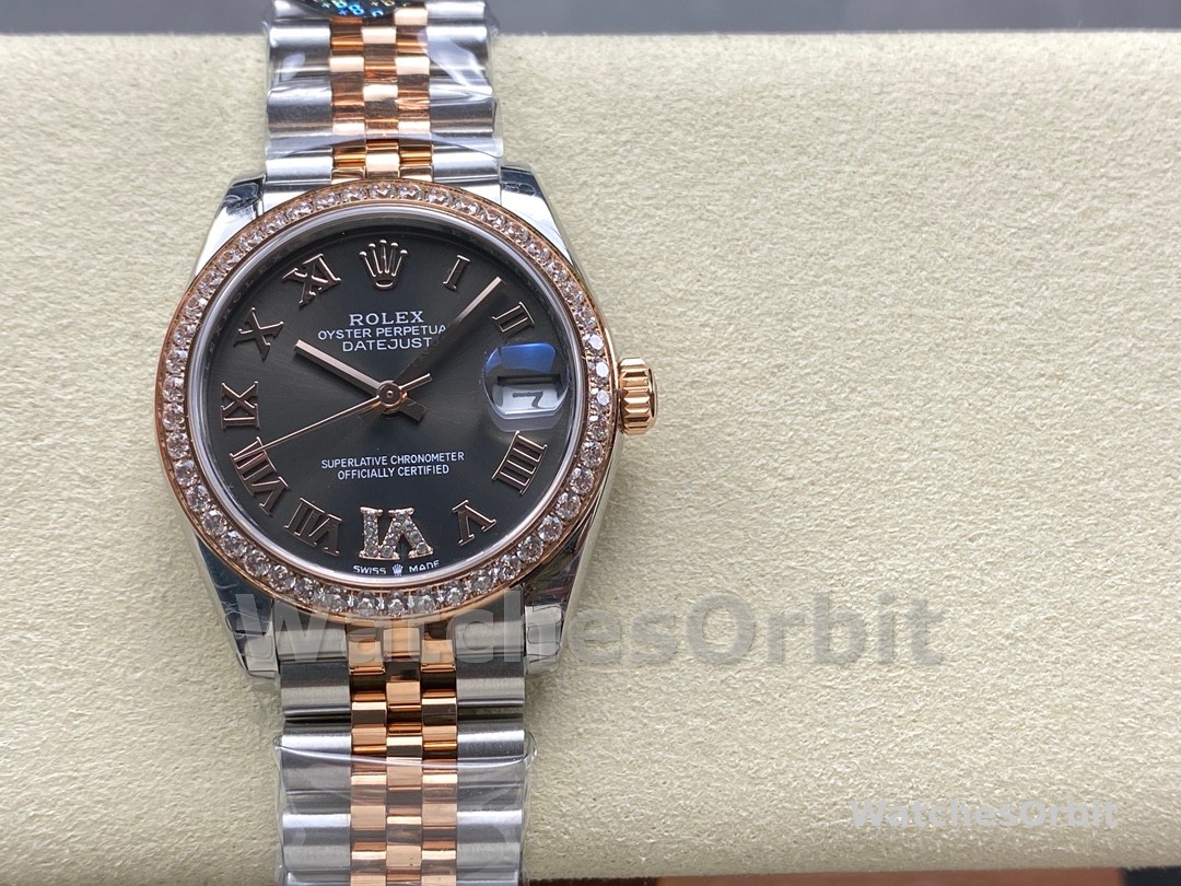 Rolex Datejust Lady 31 Rose Gold Steel Slate Roman Diamond VI Dial & Diamond Bezel Jubilee Bracelet 278381RBR
