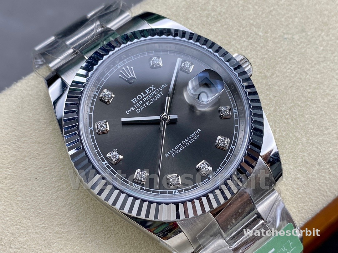 Rolex Datejust m126334 0005 Fluted Bezel Dark Rhodium Grey Dial 41MM Mens Replica Watch