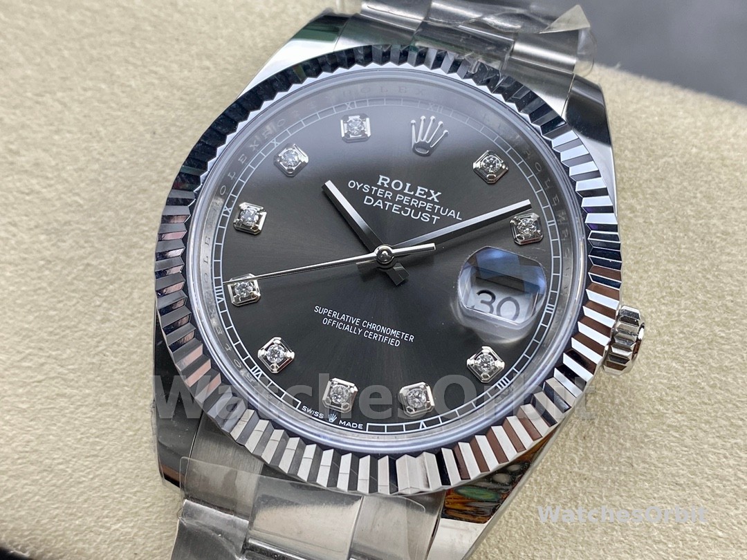 Rolex Datejust m126334 0005 Fluted Bezel Dark Rhodium Grey Dial 41MM Mens Replica Watch