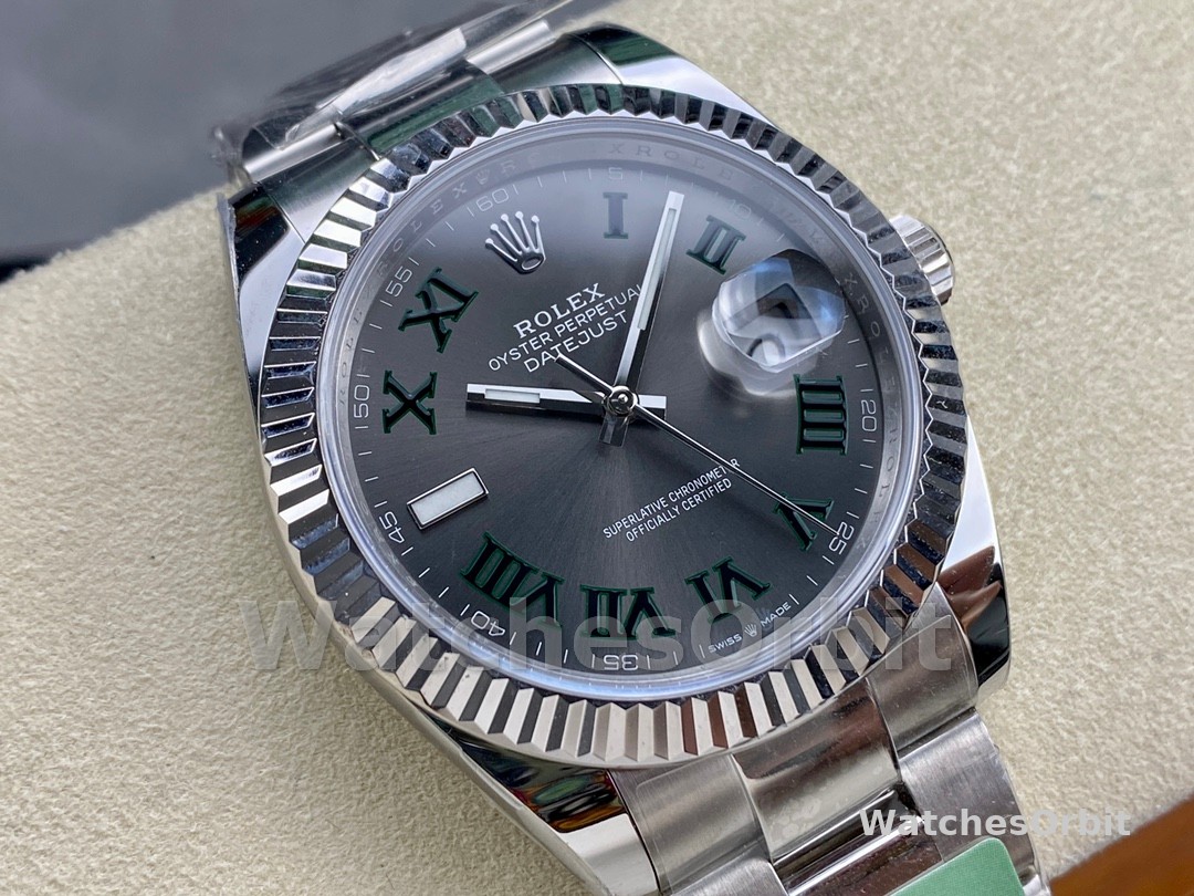 Rolex Datejust m126334 0021 Fluted Bezel Grey Wimbledon Dial 41MM Mens Replica Watch