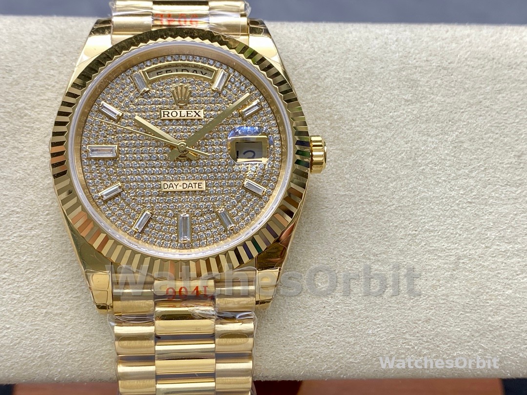 Rolex Day Date 40 Yellow Gold Pave Diamond Dial M228238 0054 Men's Watch