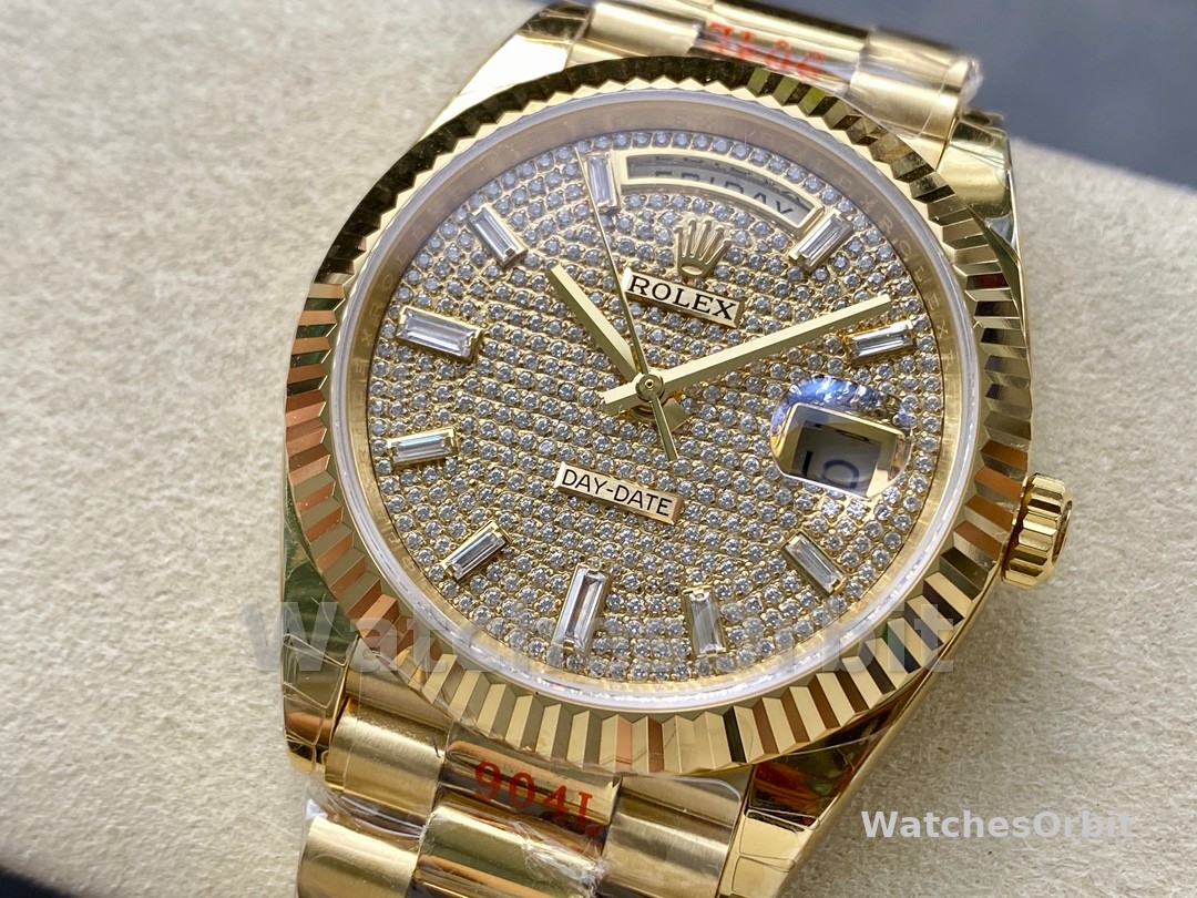 Rolex Day Date 40 Yellow Gold Pave Diamond Dial M228238 0054 Men's Watch