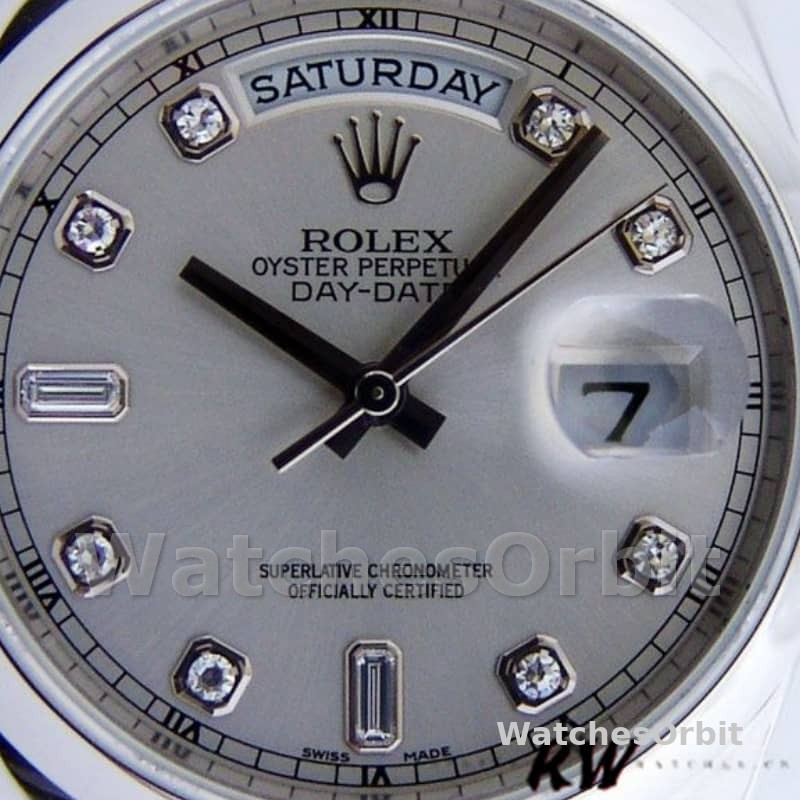 Rolex Day-Date 118206 Silver Diamond Dial Platinum 36mm Unisex Replica Watch