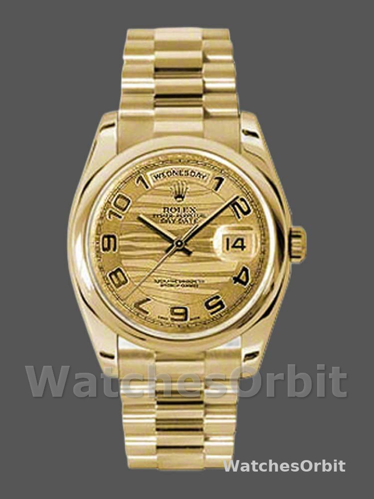 Rolex Day-Date 118208 Arabic Numeral Wave Champagne Dial 36mm Unisex Replica Watch