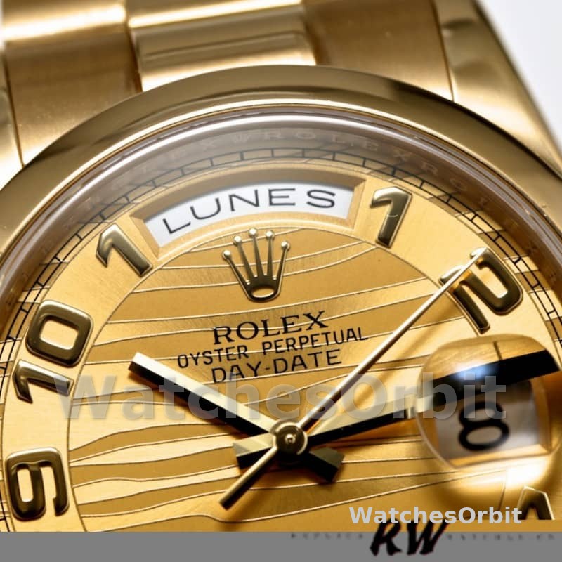 Rolex Day-Date 118208 Arabic Numeral Wave Champagne Dial 36mm Unisex Replica Watch