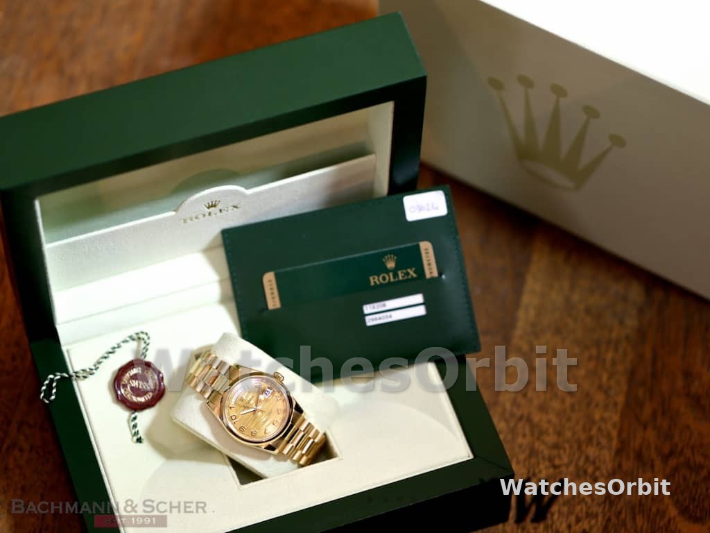 Rolex Day-Date 118208 Arabic Numeral Wave Champagne Dial 36mm Unisex Replica Watch