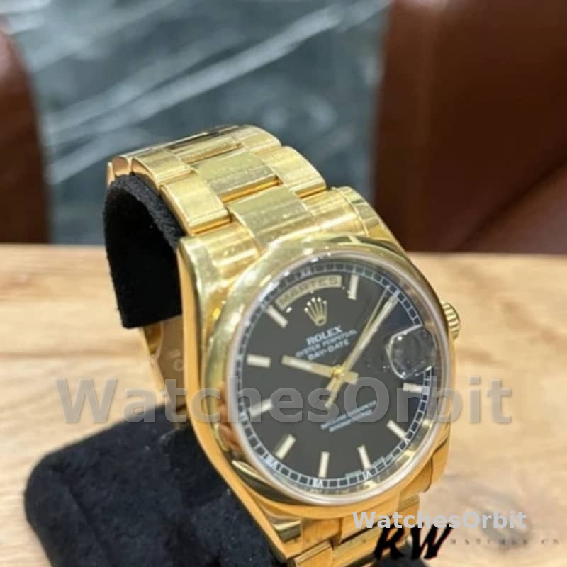 Rolex Day-Date 118208 Black Arab Dial Yellow Gold 36mm Unisex Replica Watch