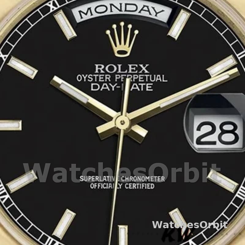Rolex Day-Date 118208 Black Arab Dial Yellow Gold 36mm Unisex Replica Watch