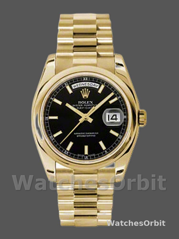 Rolex Day-Date 118208 Black Dial Automatic Yellow Gold 36mm Unisex Replica Watch