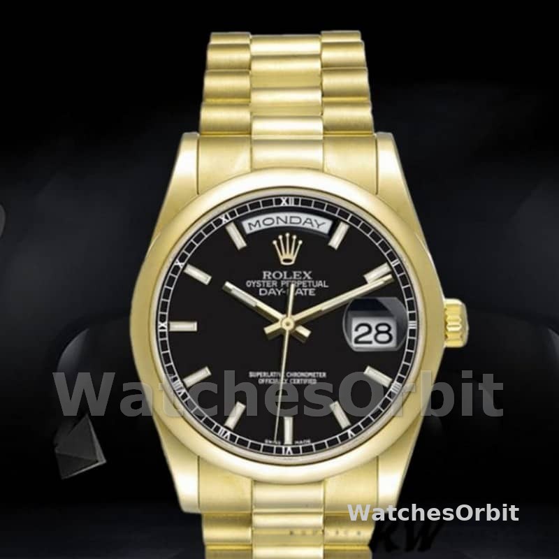 Rolex Day-Date 118208 Black Dial Automatic Yellow Gold 36mm Unisex Replica Watch