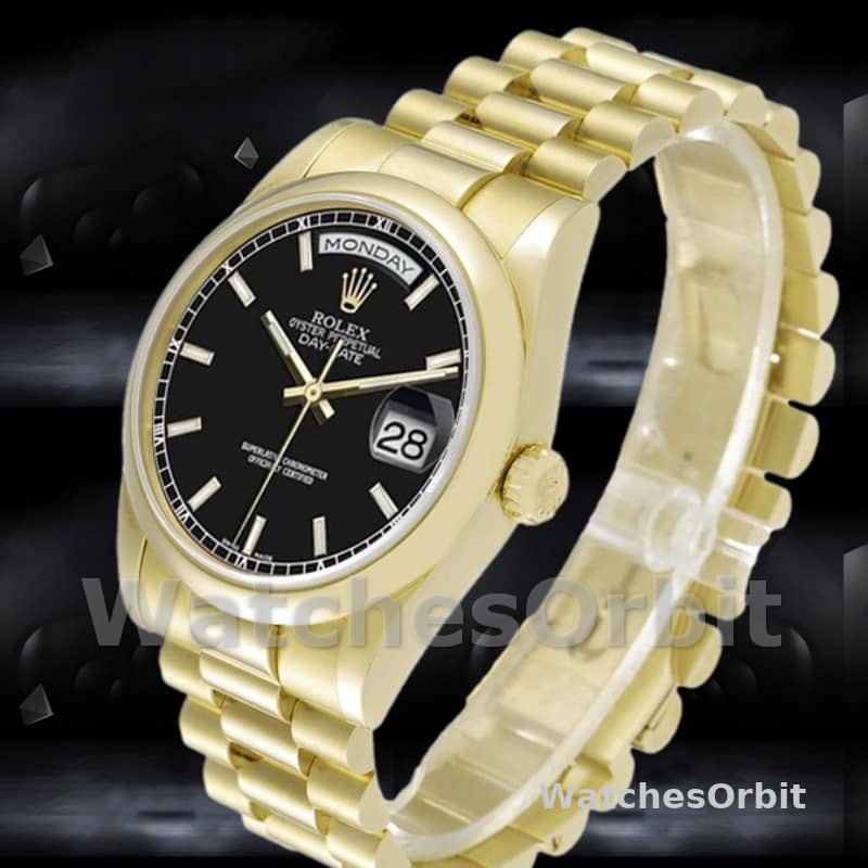 Rolex Day-Date 118208 Black Dial Automatic Yellow Gold 36mm Unisex Replica Watch