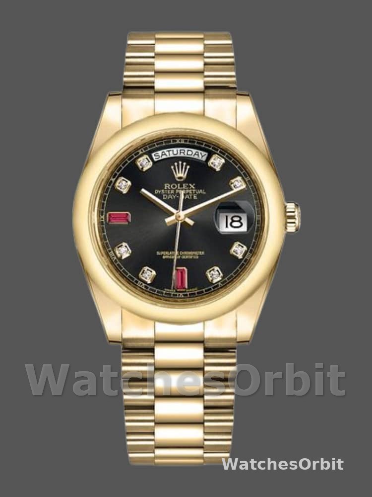 Rolex Day-Date 118208 Black Diamond Dial 36mm Unisex Replica Watch