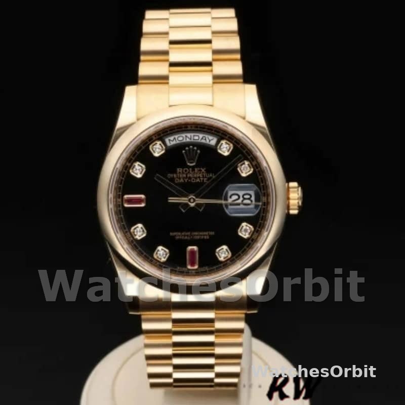 Rolex Day-Date 118208 Black Diamond Dial 36mm Unisex Replica Watch