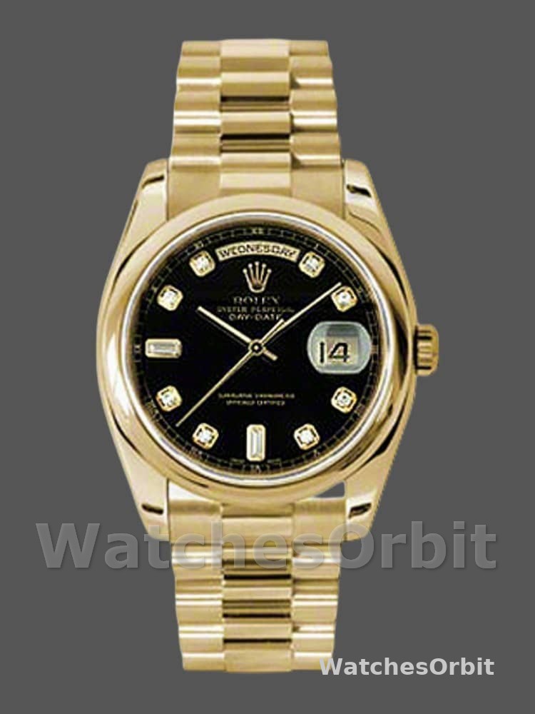 Rolex Day-Date 118208 Black Diamond Dial 36mm Unisex Replica Watch