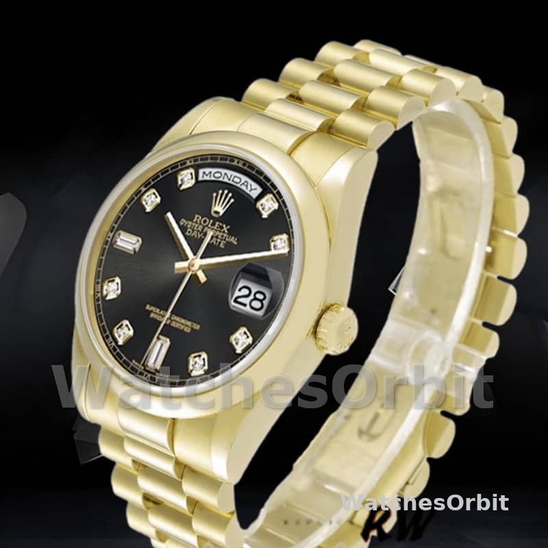 Rolex Day-Date 118208 Black Diamond Dial 36mm Unisex Replica Watch