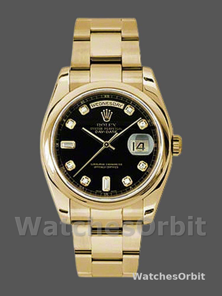 Rolex Day-Date 118208 Black Diamond Dial Yellow Gold 36mm Unisex Replica Watch