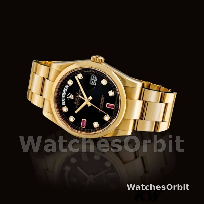 Rolex Day-Date 118208 Black Diamond Dial Yellow Gold case 36mm Unisex Replica Watch