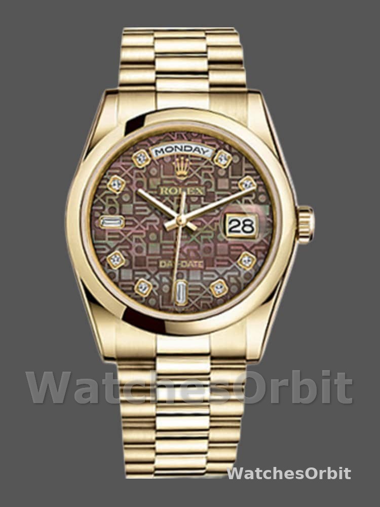 Rolex Day-Date 118208 Black MOP Diamond Dial 36mm Unisex Replica Watch
