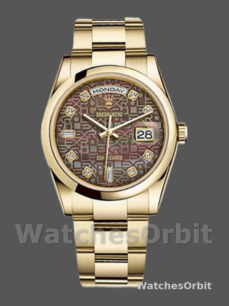 Rolex Day-Date 118208 Black Mother of Pearl Diamond Dial 36mm Unisex Replica Watch