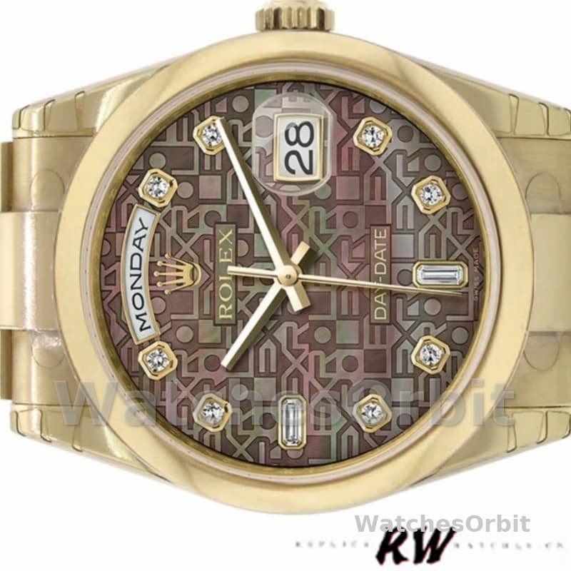 Rolex Day-Date 118208 Black Mother of Pearl Diamond Dial 36mm Unisex Replica Watch
