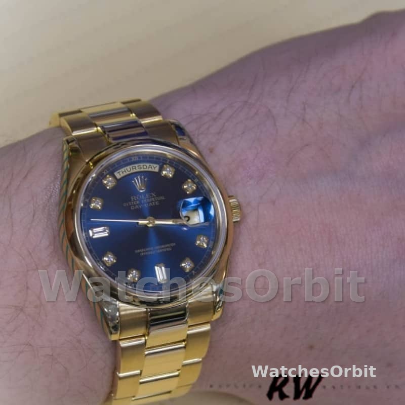 Rolex Day-Date 118208 Blue Diamond Dial 36mm Unisex Replica Watch
