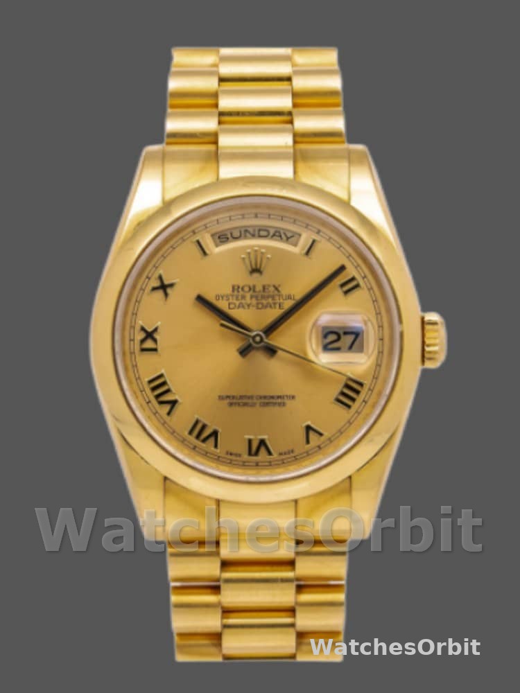 Rolex Day-Date 118208 Champagne Dial Roman Numerals 36mm Unisex Replica Watch