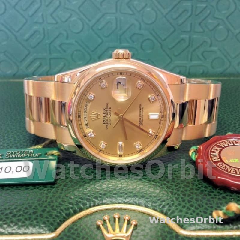 Rolex Day-Date 118208 Champagne Diamond Dial 36mm Unisex Replica Watch