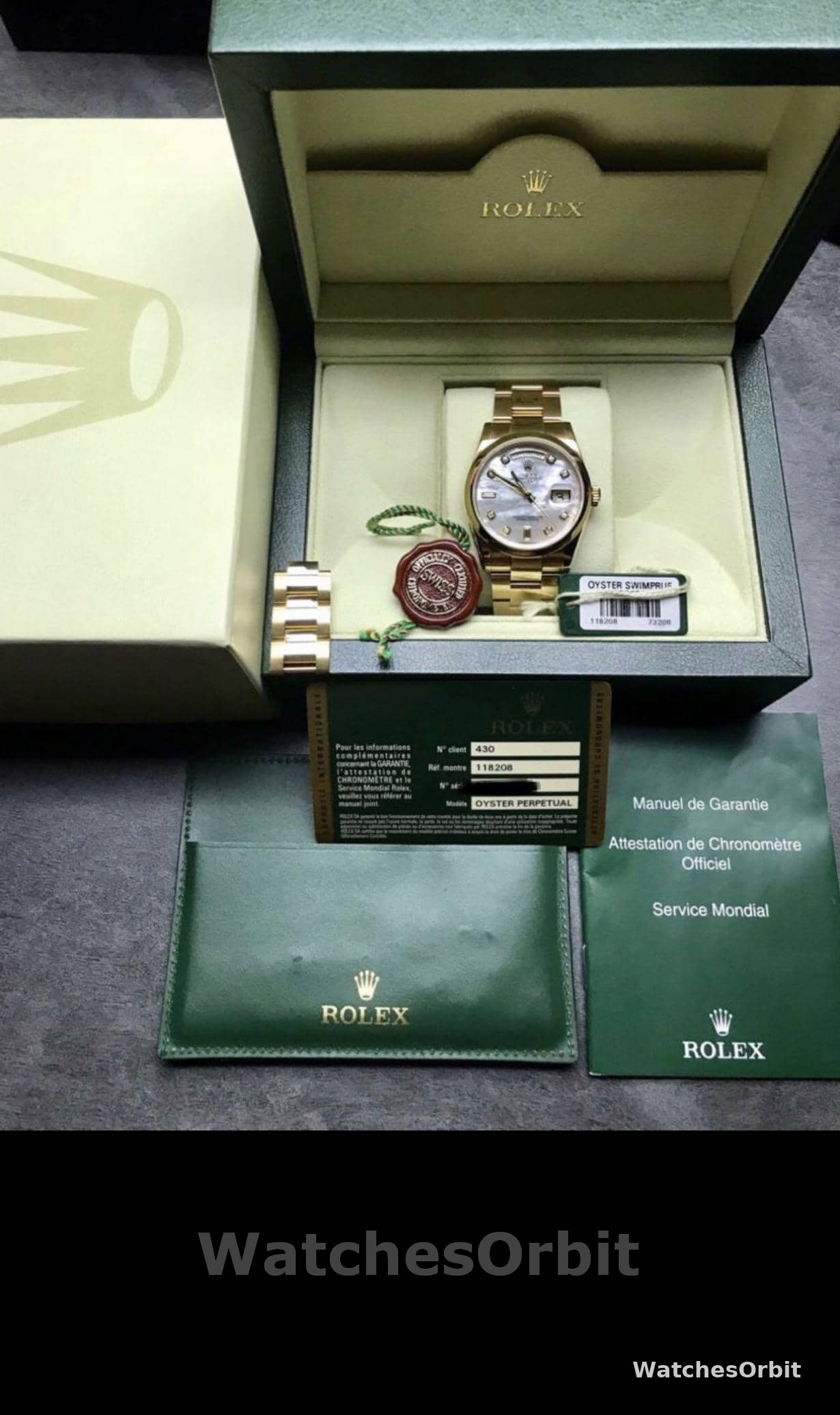 Rolex Day-Date 118208 Mother of Pearl Diamond Dial 36mm Unisex Replica Watch