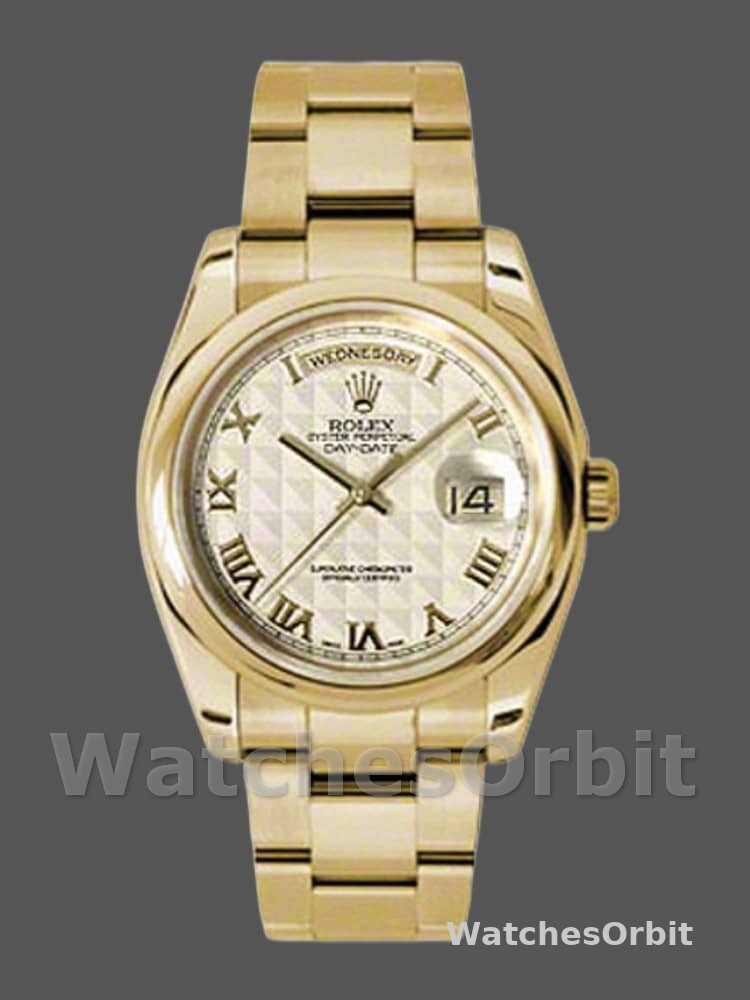 Rolex Day-Date 118208 Roman Numeral Pyramid Ivory Dial 36mm Unisex Replica Watch