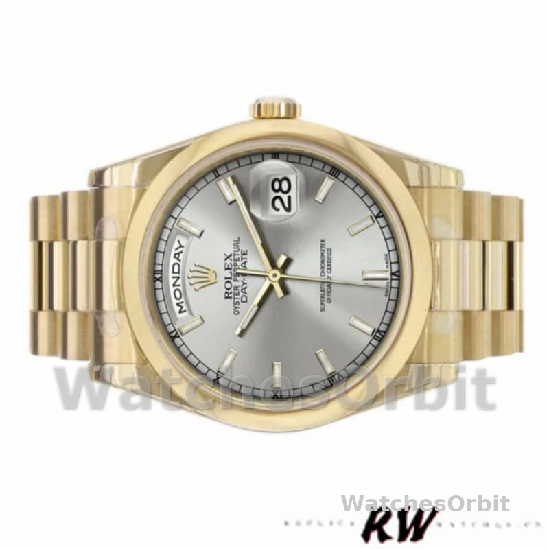 Rolex Day-Date 118208 Silver Dial Domed Bezel 36mm Unisex Replica Watch